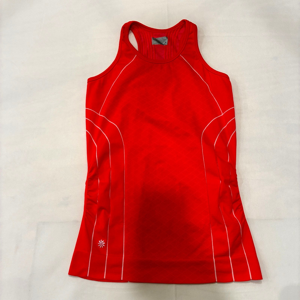 ATHLETA Women's Finish Fast Line Tank Top Size M Orange and White